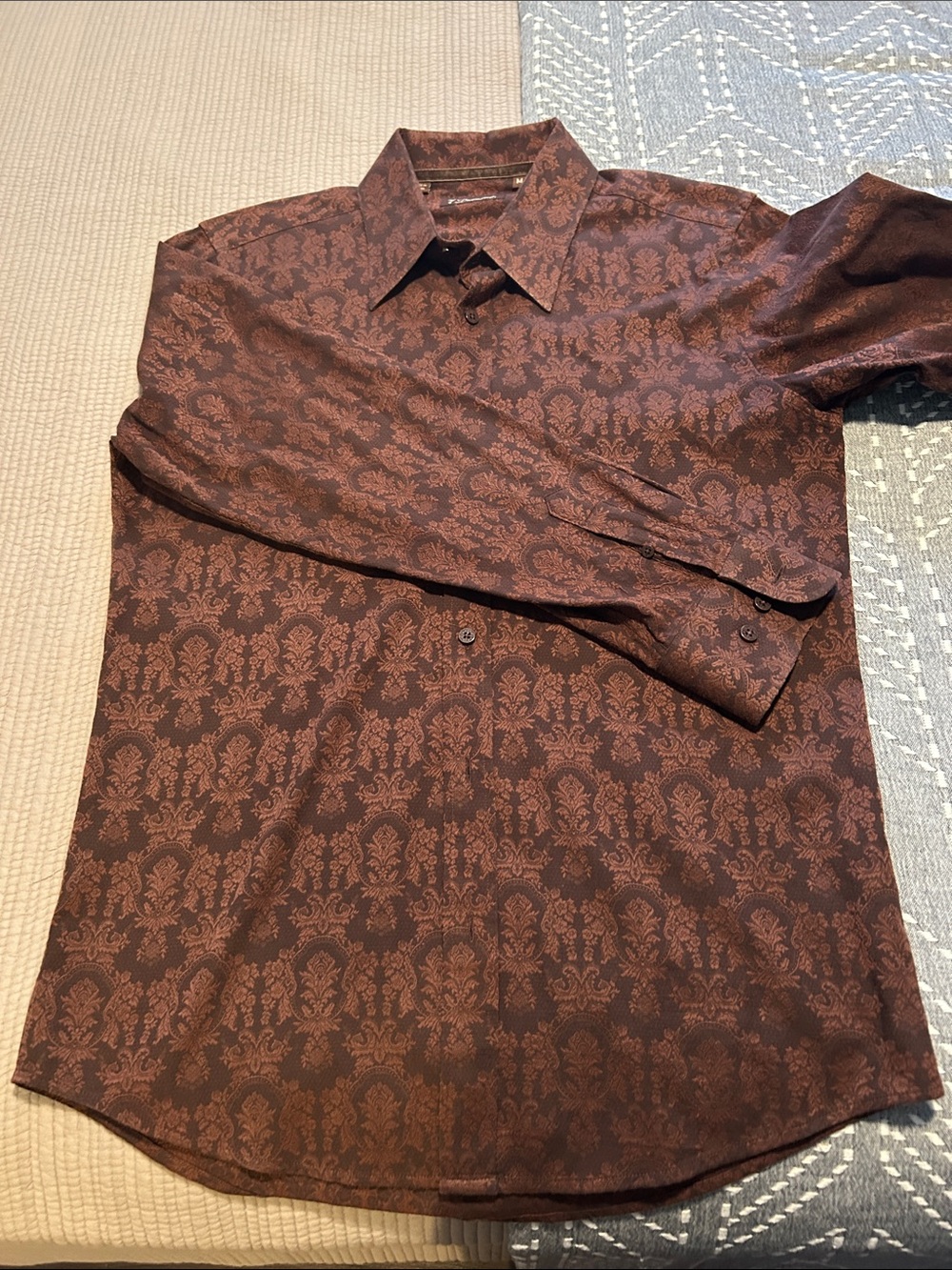 7 Diamonds Brown Paisley Long Sleeve Dress Shirt